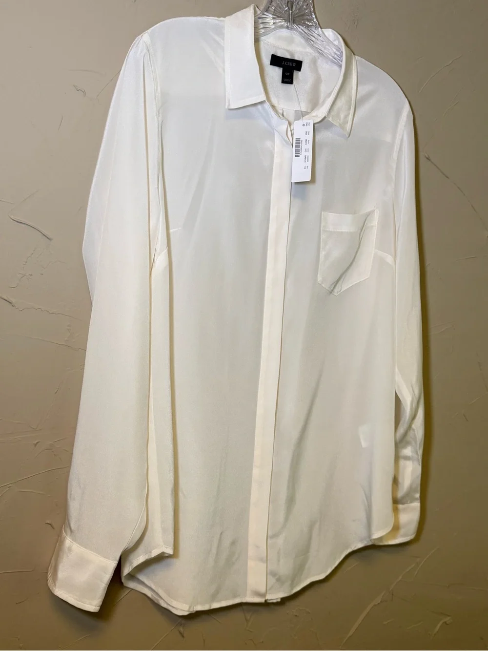 J.Crew NWT 100% Silk Button Down Blouse 12 Tall Ivory Classic Corporate Luxury